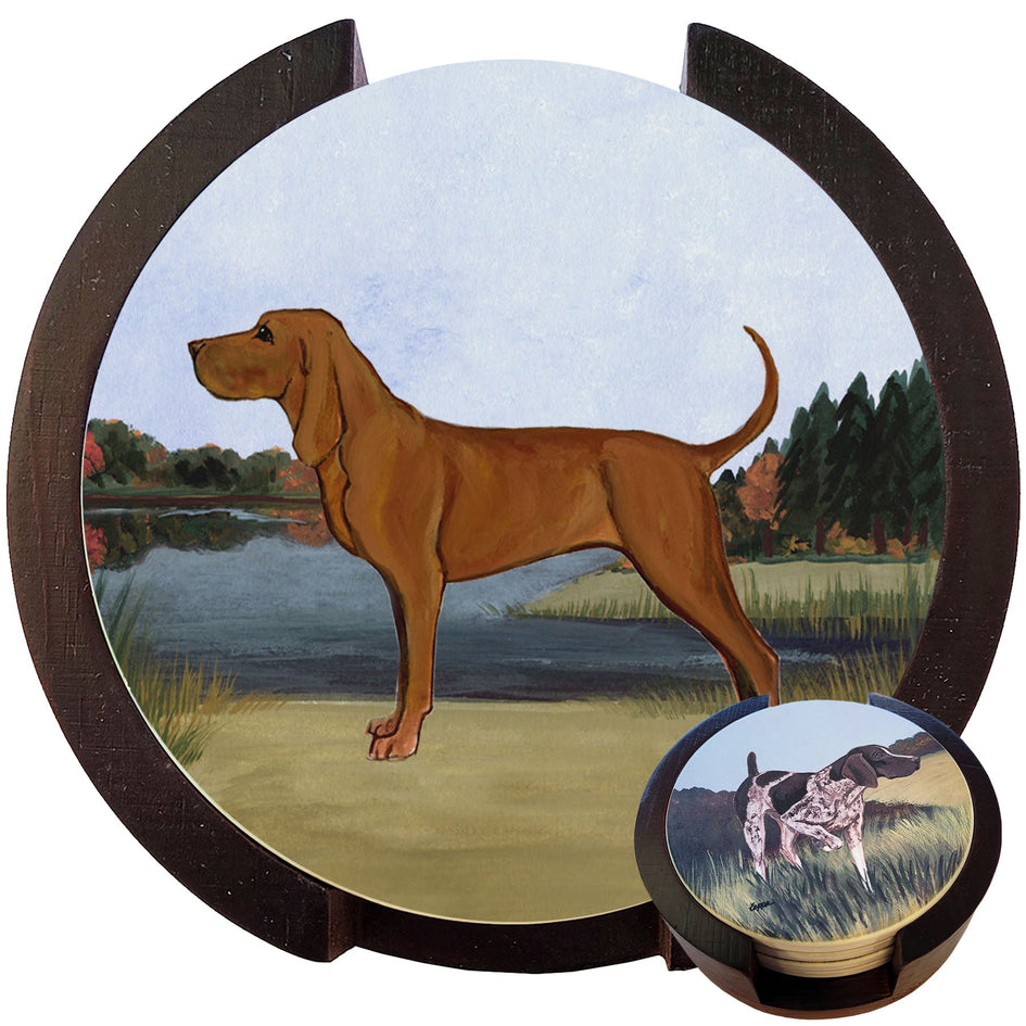 Redbone Coonhound Scenic Bisque Coaster Set