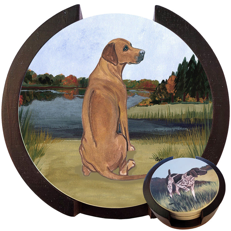 Rhodesian Ridgeback Scenic Bisque Coaster Set