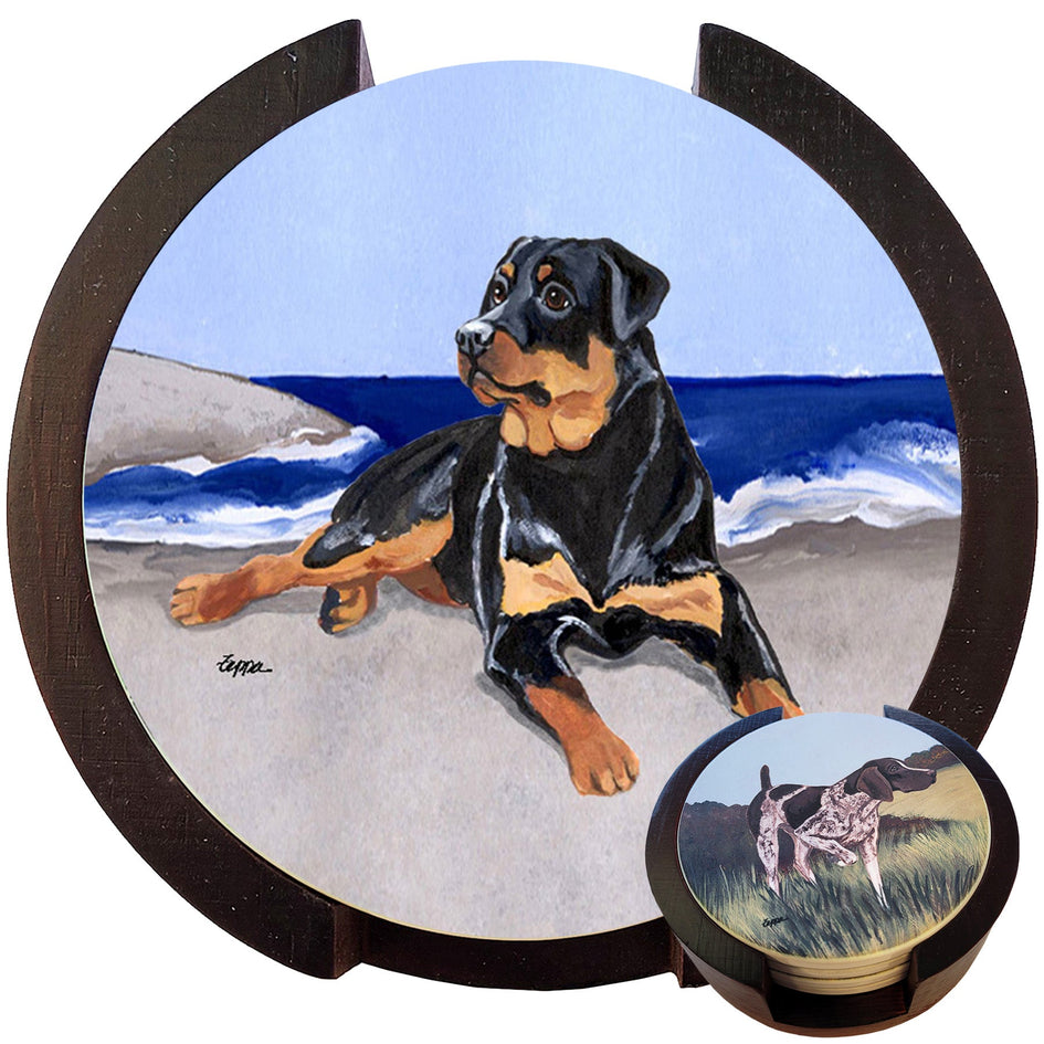 Rottweiler Scenic Bisque Coaster Set