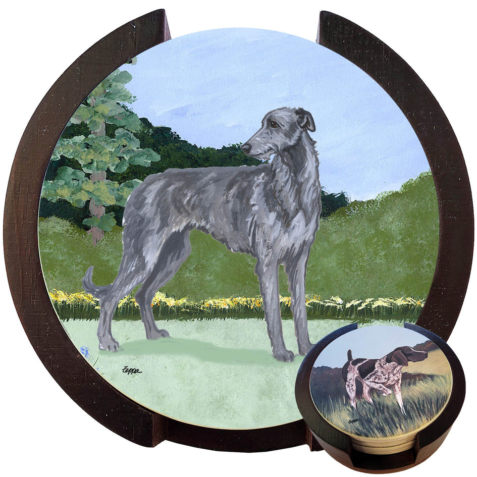 Scottish Deerhound Scenic Bisque Coaster Set