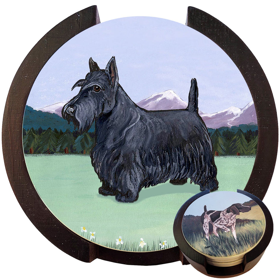 Scottish Terrier Scenic Bisque Coaster Set