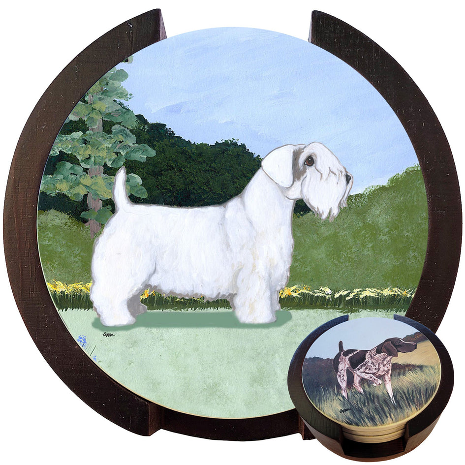 Sealyham Terrier Scenic Bisque Coaster Set