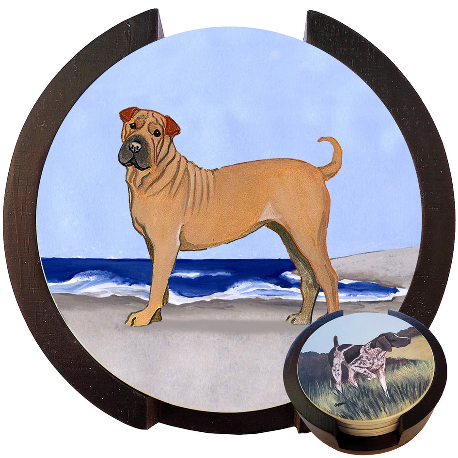 Chinese Shar-Pei Scenic Bisque Coaster Set