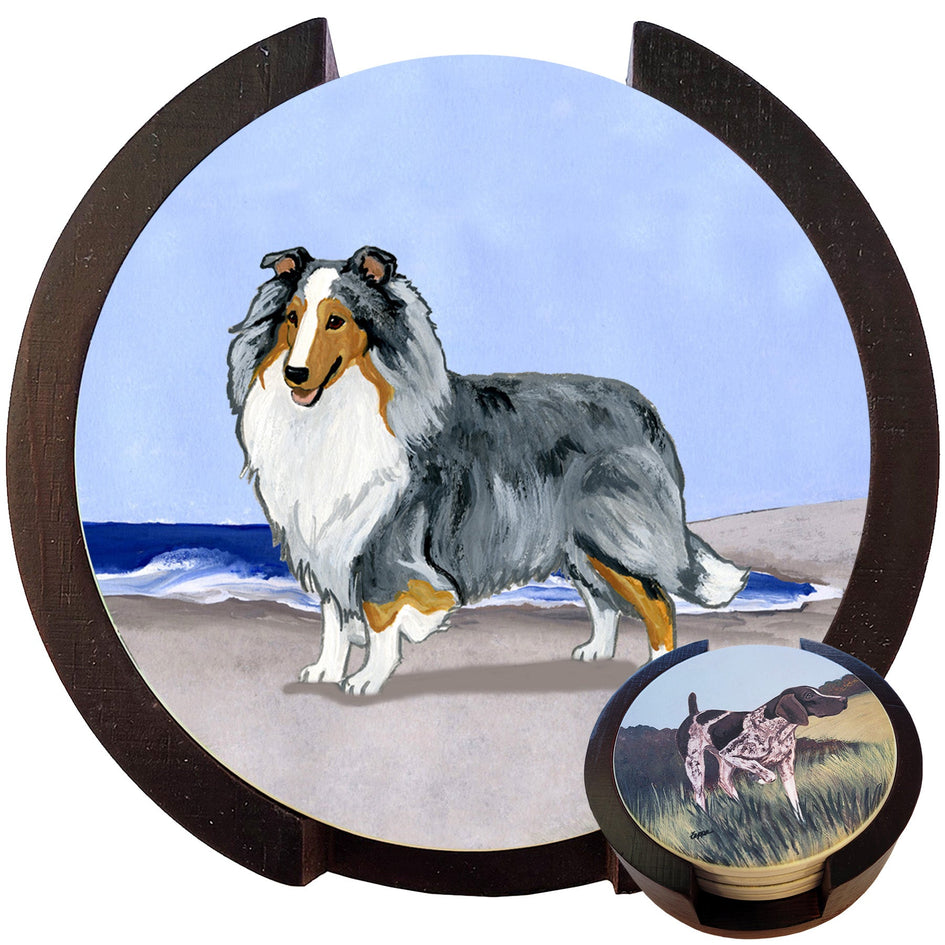 Shetland Sheepdog Scenic Bisque Coaster Set