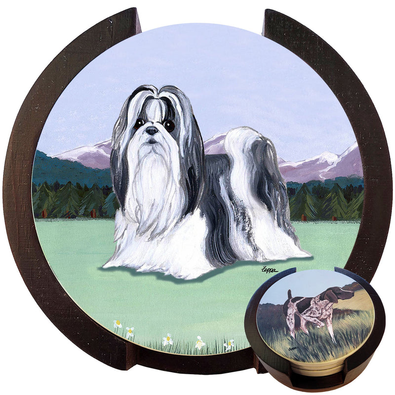 Shih Tzu Scenic Bisque Coaster Set