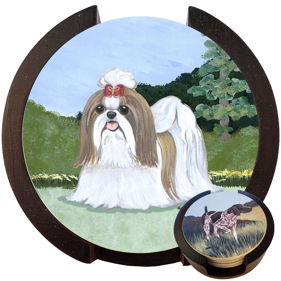 Shih Tzu Scenic Bisque Coaster Set