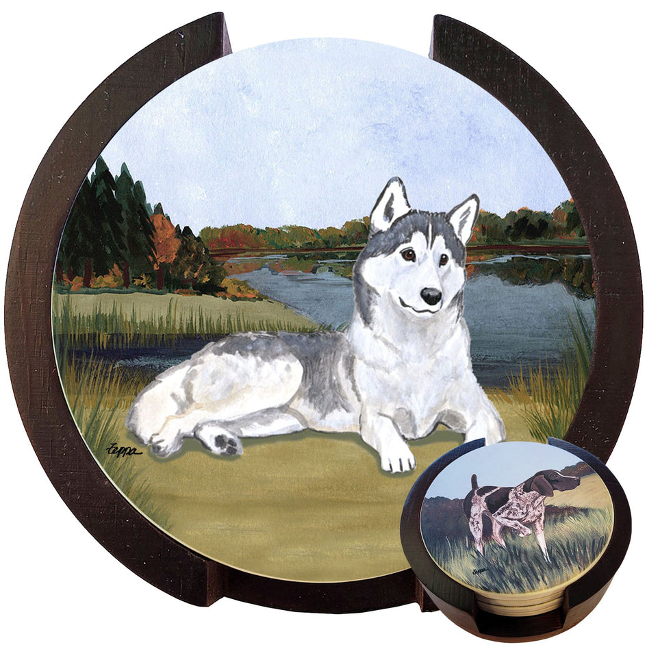 Siberian Husky Scenic Bisque Coaster Set