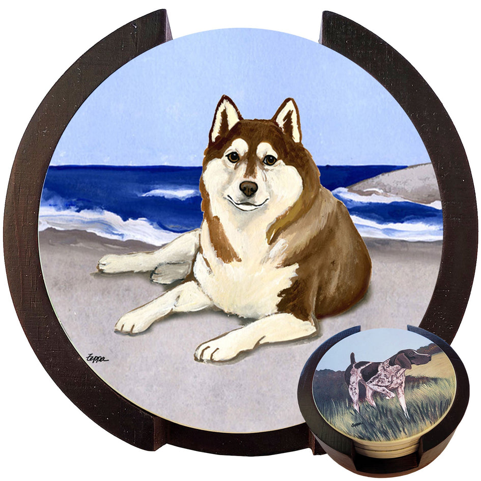 Siberian Husky Scenic Bisque Coaster Set