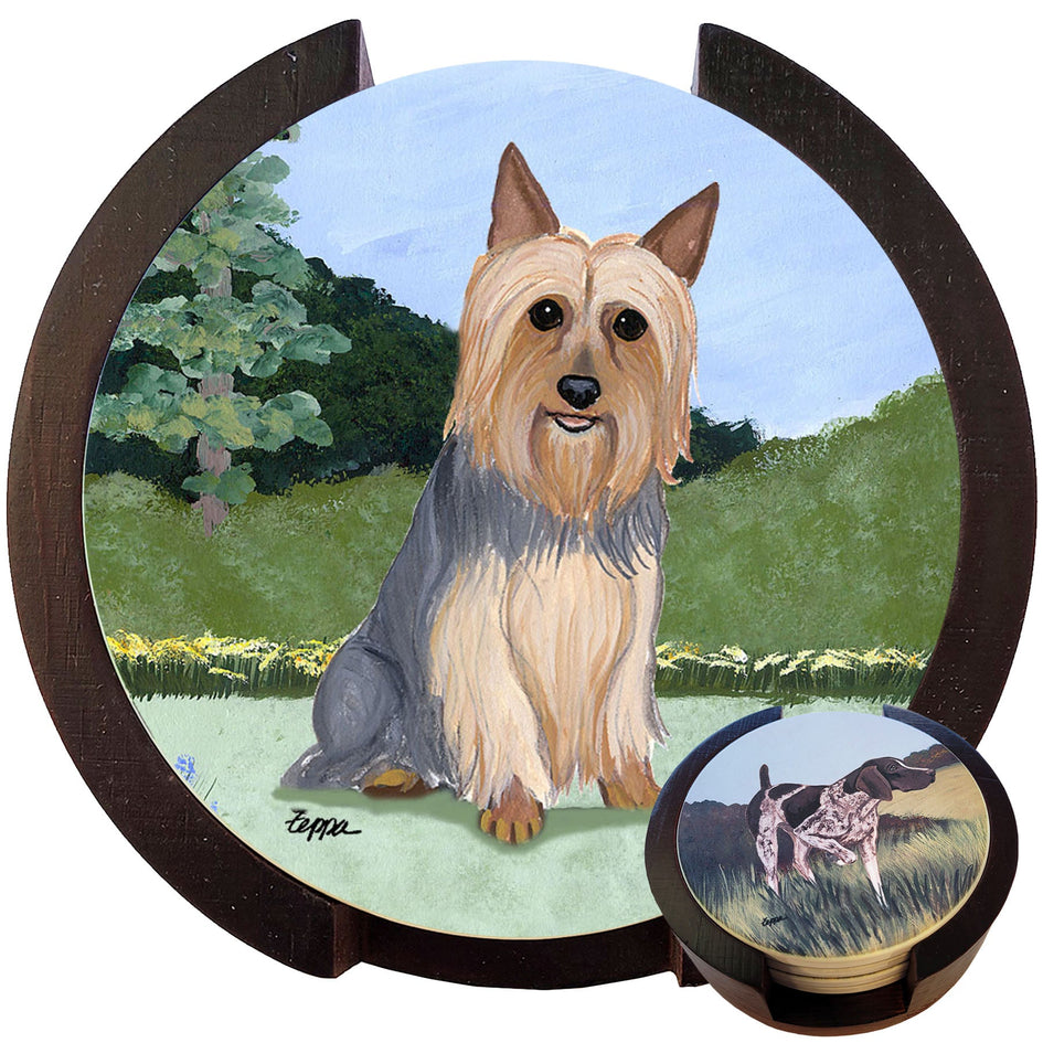 Silky Terrier Scenic Bisque Coaster Set