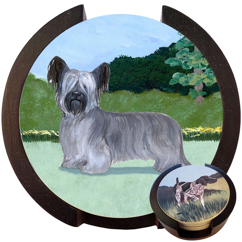 Skye Terrier Scenic Bisque Coaster Set