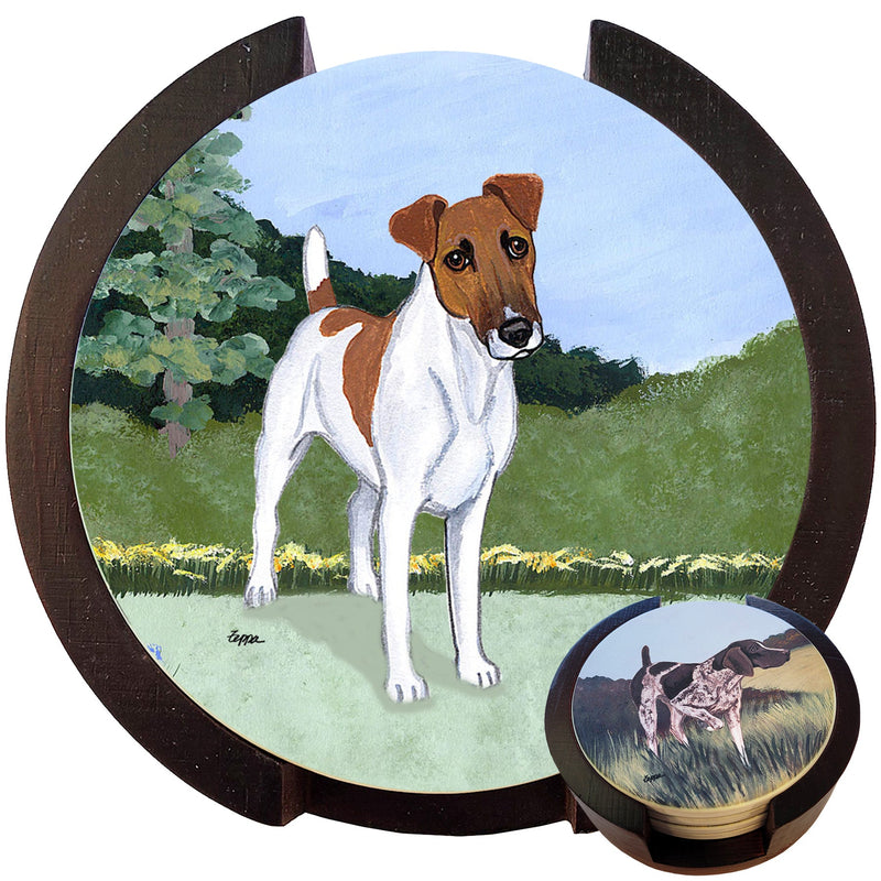 Smooth Fox Terrier Scenic Bisque Coaster Set