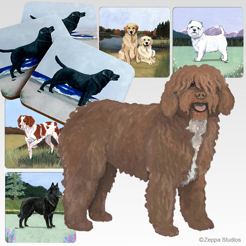 Spanish Water Dog Scenic Square Coaster