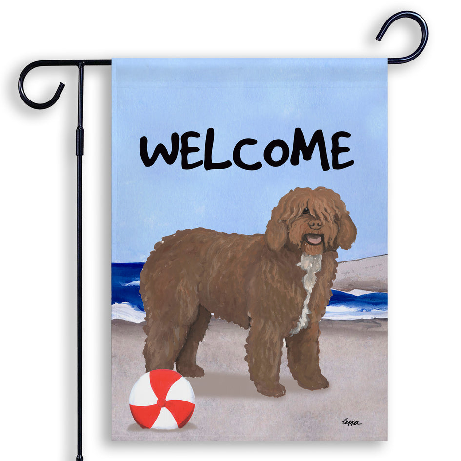 Spanish Water Dog Scenic Garden Flag