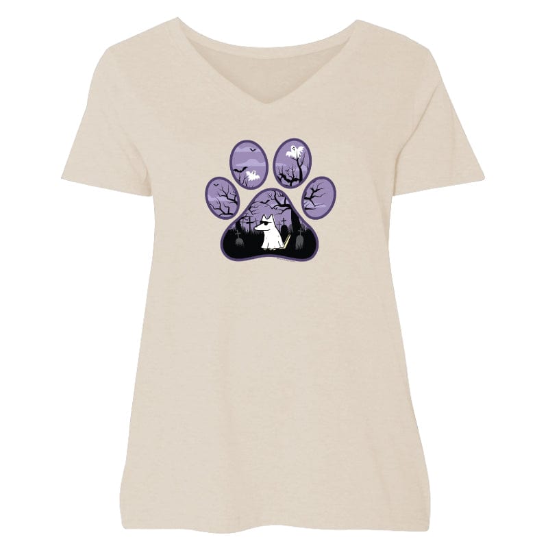 Spooky Paw - Ladies Curvy V-Neck Tee