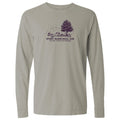 A light gray long-sleeve t-shirt with a dark purple graphic on the chest depicting a tree, a ghost, a mug, and the text 'SPOOKY SEASON SOCIAL CLUB' and 'BOSTON, MASSACHUSETTS'.