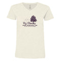 An off-white heathered V-neck t-shirt featuring a dark purple graphic of a tree and the text 'SPORTS SEASON SOCIAL CLUB' and 'RALEM, MASSACHUSETTS'.