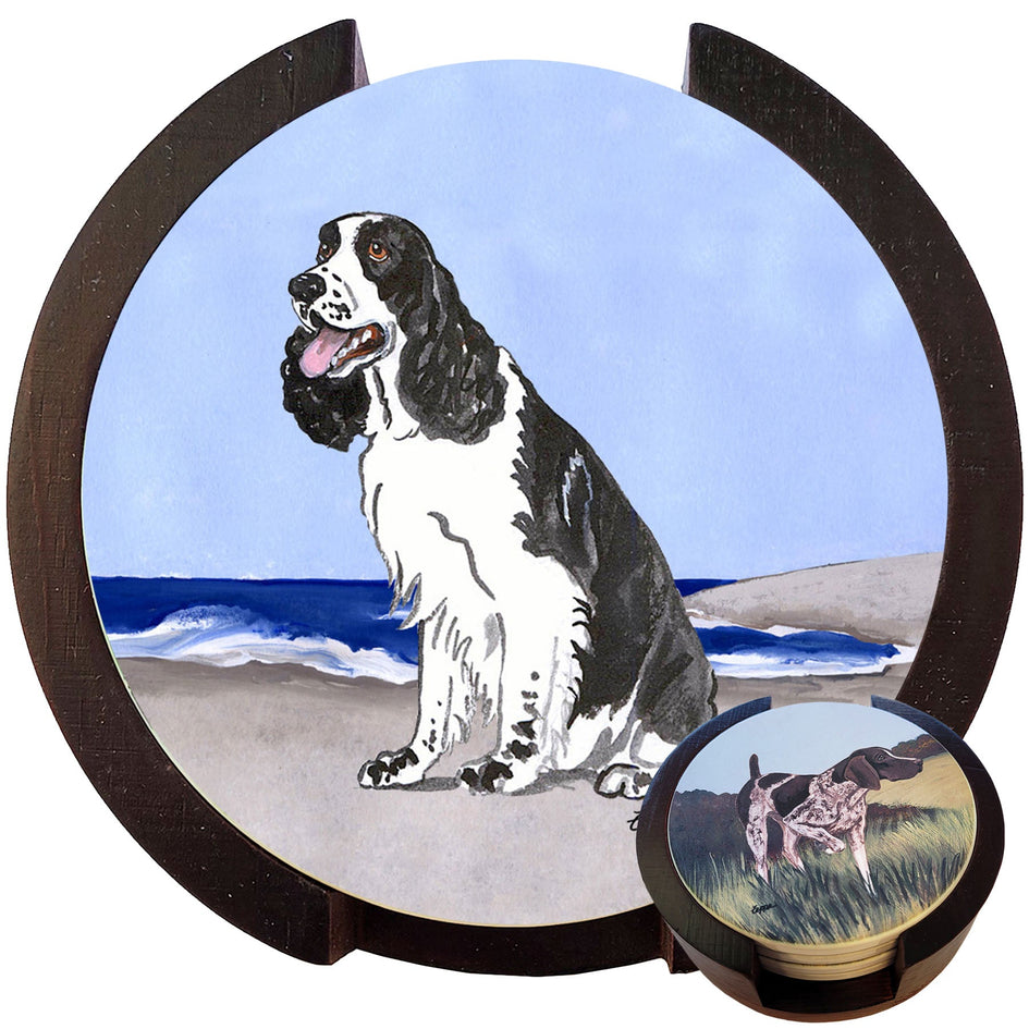 English Springer Spaniel Scenic Bisque Coaster Set