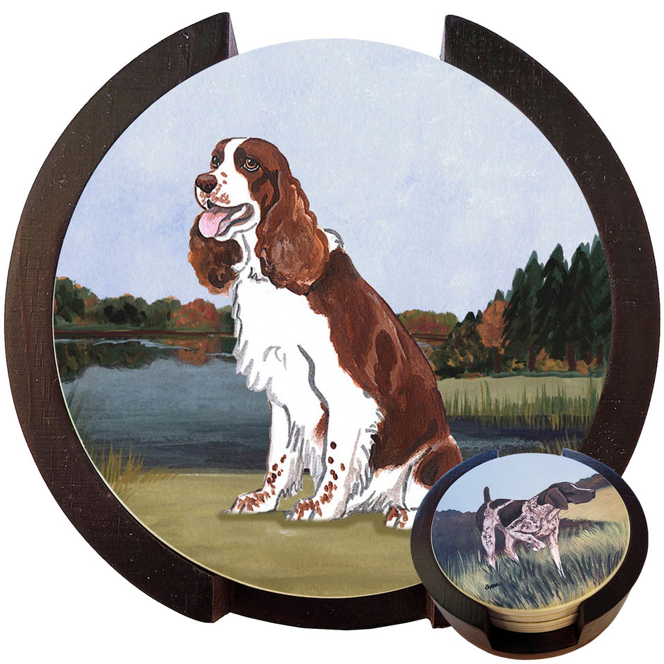 English Springer Spaniel Scenic Bisque Coaster Set