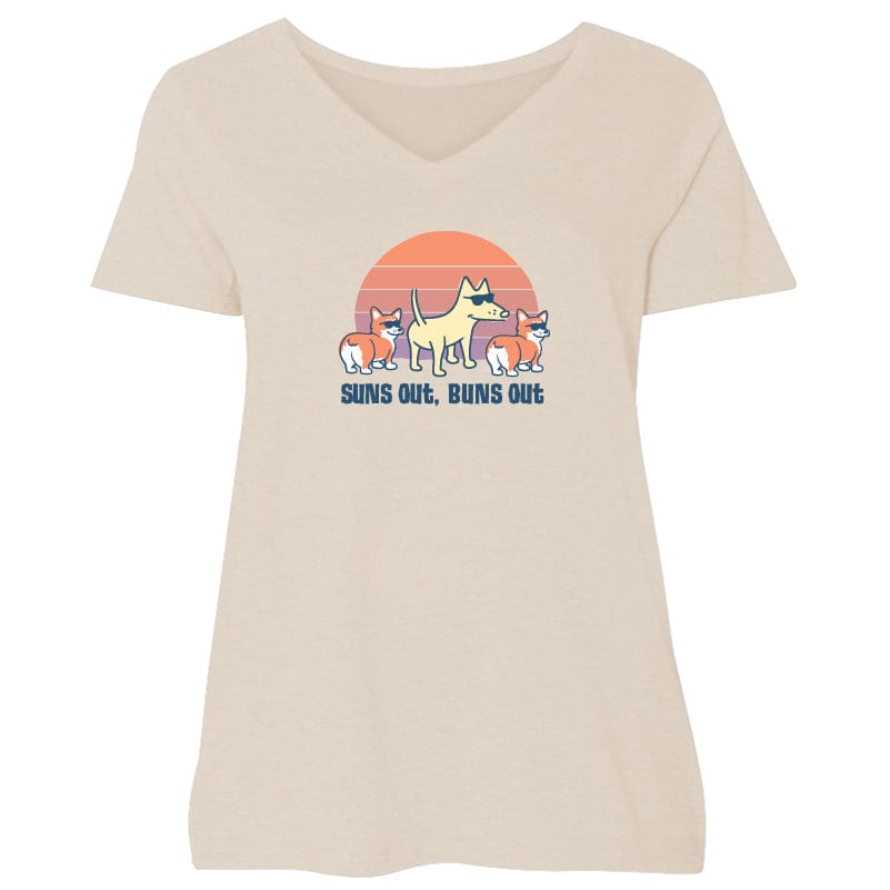 Suns Out Buns Out - Ladies Curvy V-Neck Tee