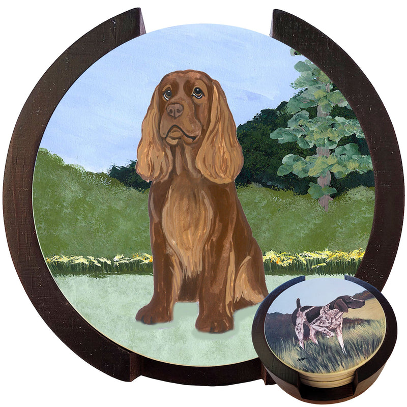 Sussex Spaniel Scenic Bisque Coaster Set