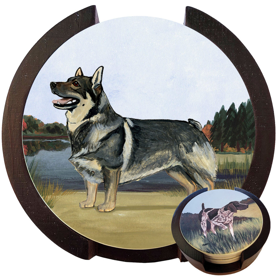 Swedish Vallhund Scenic Bisque Coaster Set