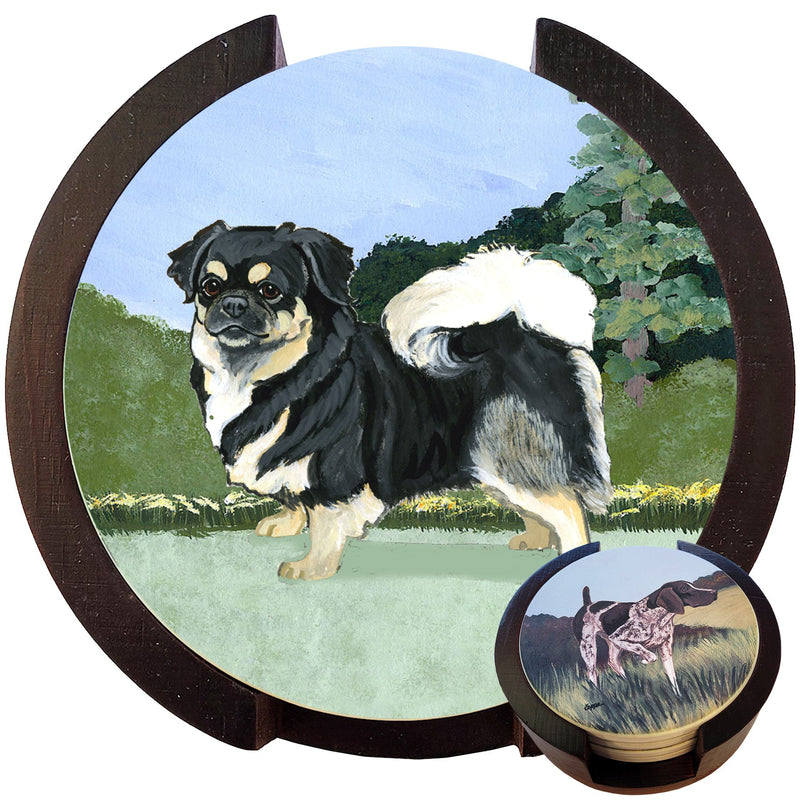 Tibetan Spaniel Scenic Bisque Coaster Set