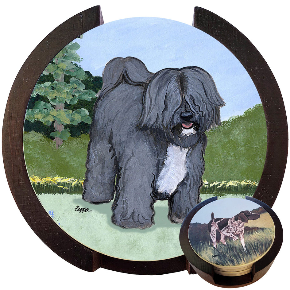 Tibetan Terrier Scenic Bisque Coaster Set