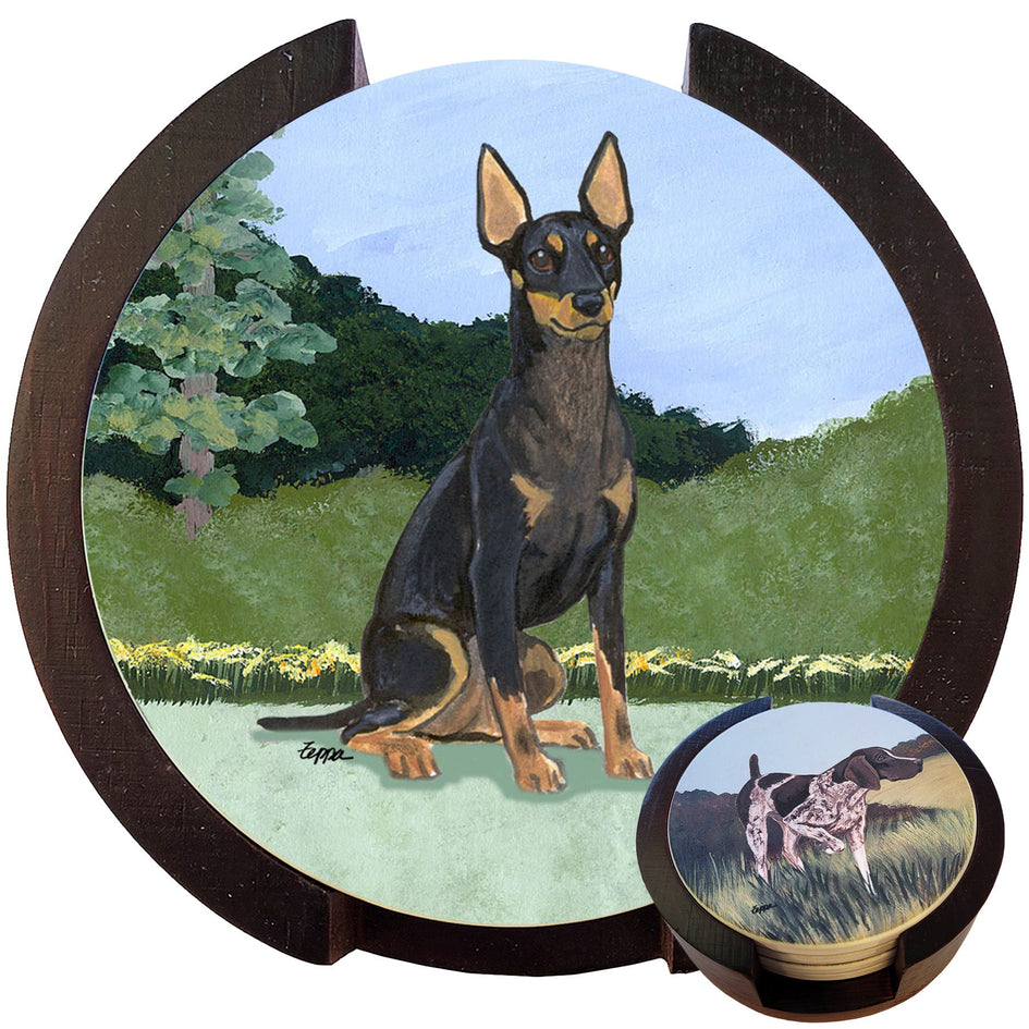 Toy Manchester Terrier Scenic Bisque Coaster Set