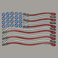 American flag design made with tools on a gray background