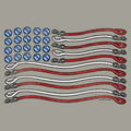 American flag design made with tools on a gray background