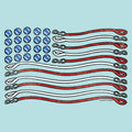 American flag design made with red, white, and blue dog leashes on a light blue background