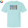 Light blue t-shirt with a graphic design on a white background
