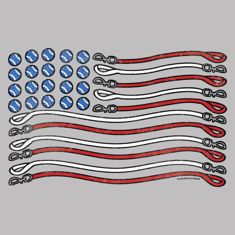 American flag design made with blue circles, red and white lines on a gray background