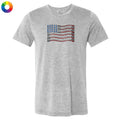 Gray t-shirt with an American flag design on a white background