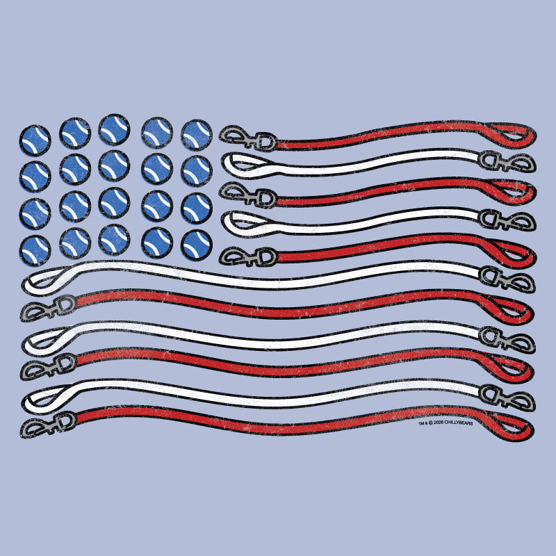 American flag design made with blue circles, red and white wrenches on a gray background