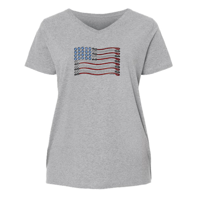 Gray t-shirt with American flag design on a white background