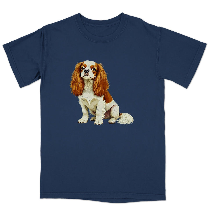 Watercolor Cavalier King Charles Spaniel (Blenheim) - Adult Unisex Garment-Dyed T-Shirt