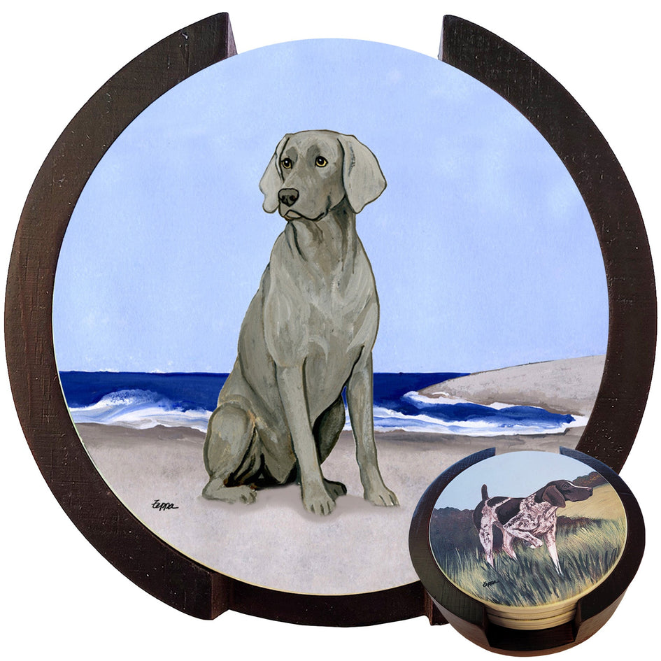 Weimaraner Scenic Bisque Coaster Set