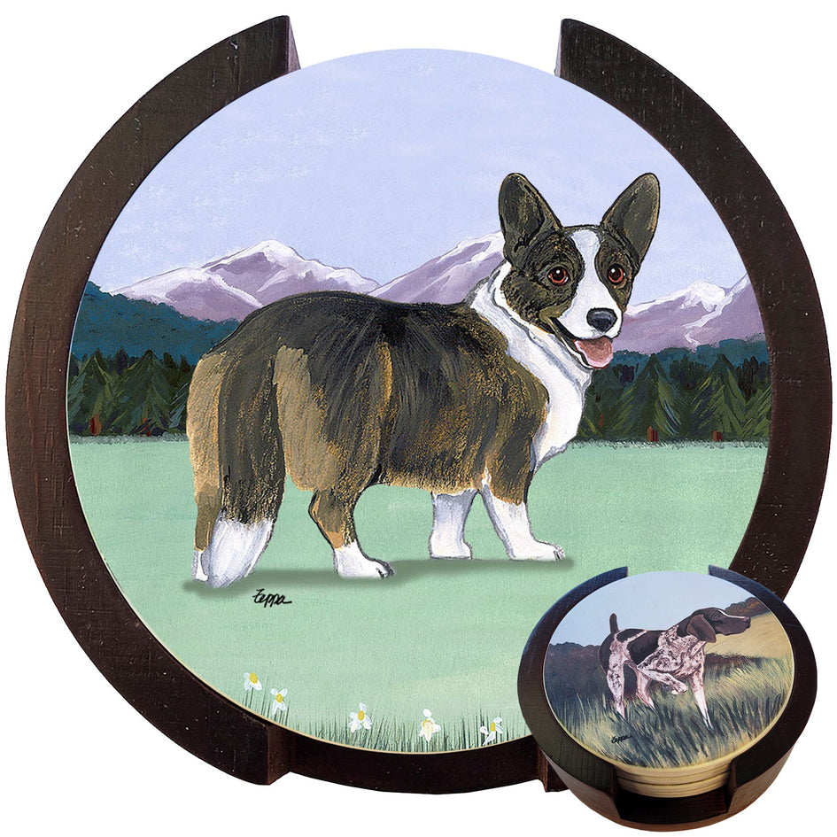 Cardigan Welsh Corgi Scenic Bisque Coaster Set