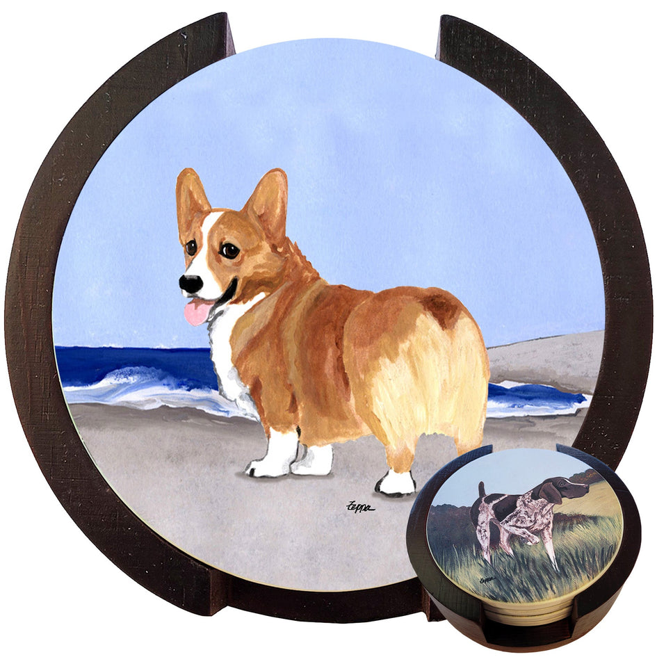 Pembroke Welsh Corgi Scenic Bisque Coaster Set