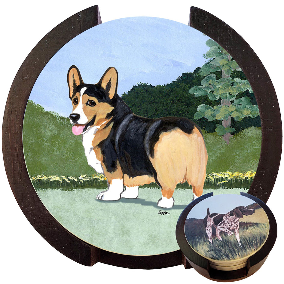 Pembroke Welsh Corgi Scenic Bisque Coaster Set