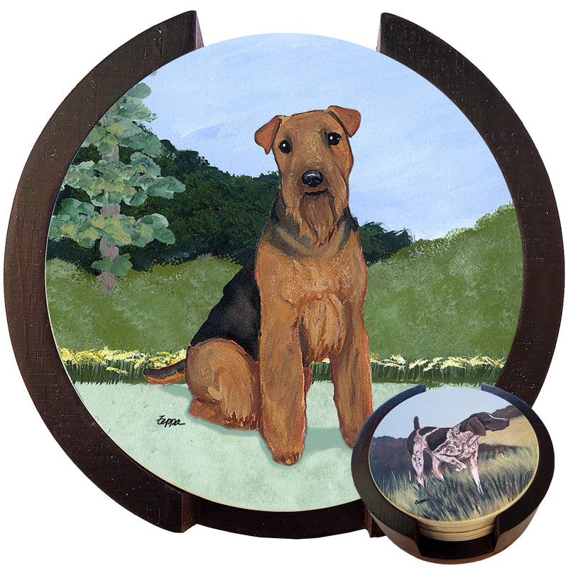 Welsh Terrier Scenic Bisque Coaster Set