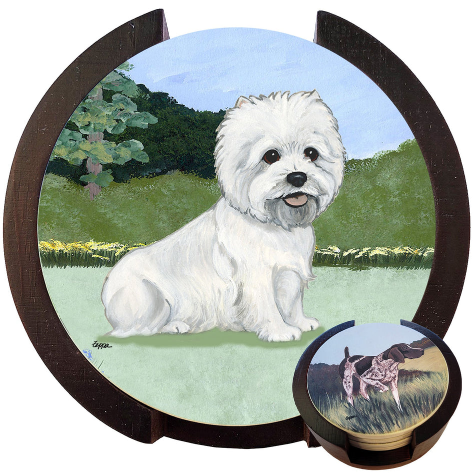 West Highland White Terrier Scenic Bisque Coaster Set