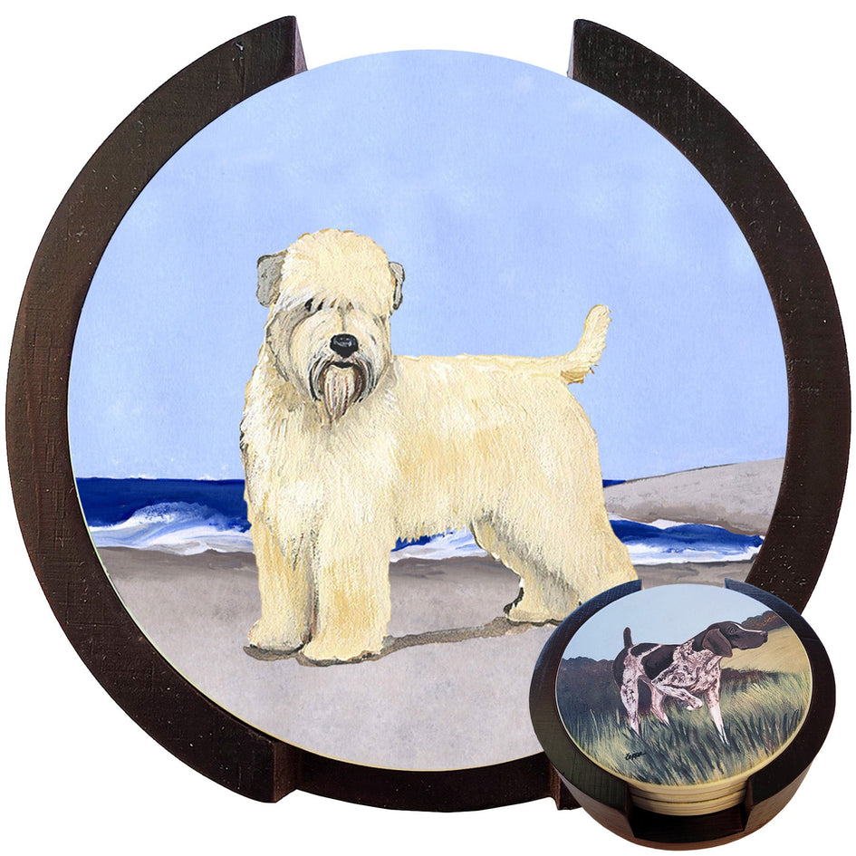 Soft Coated Wheaten Terrier Scenic Bisque Coaster Set