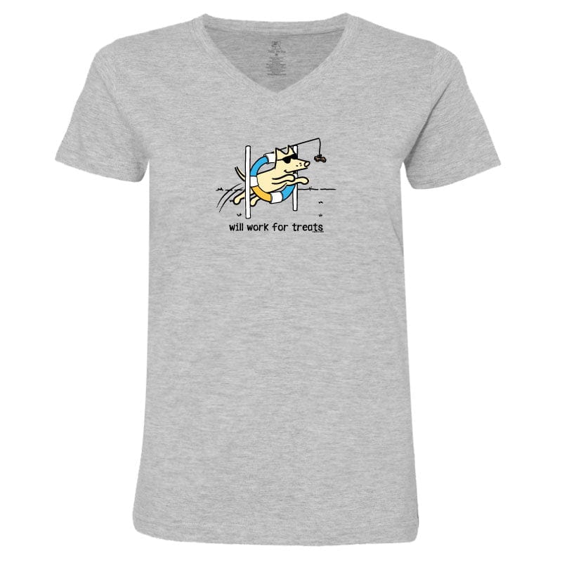 Will Work For Treats - Ladies T-Shirt V-Neck