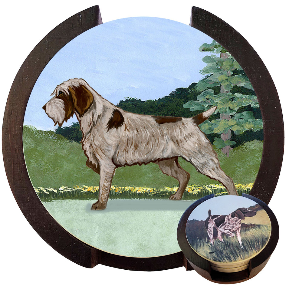 Wirehaired Pointing Griffon Scenic Bisque Coaster Set