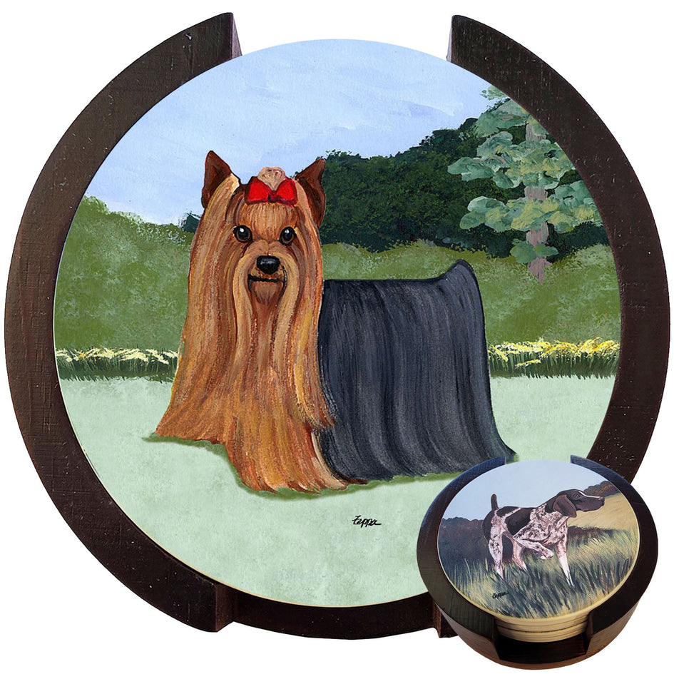 Yorkshire Terrier Scenic Bisque Coaster Set