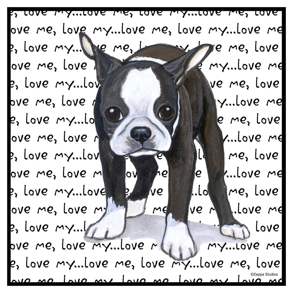 Boston Terrier Puppy Love Text - Adult Unisex Hoodie Sweatshirt