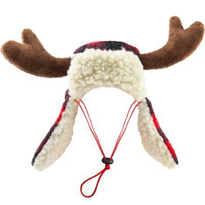 Buffalo Check Trapper Dog Hat With Antlers