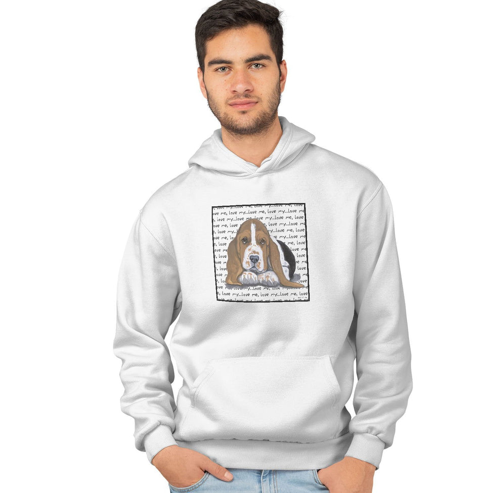 Basset Hound Puppy Love Text - Adult Unisex Hoodie Sweatshirt